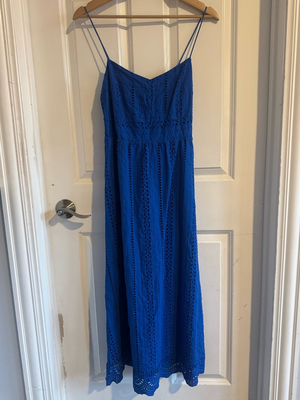Zara Cobalt Blue Eyelet Maxi Dress with Spaghetti Straps